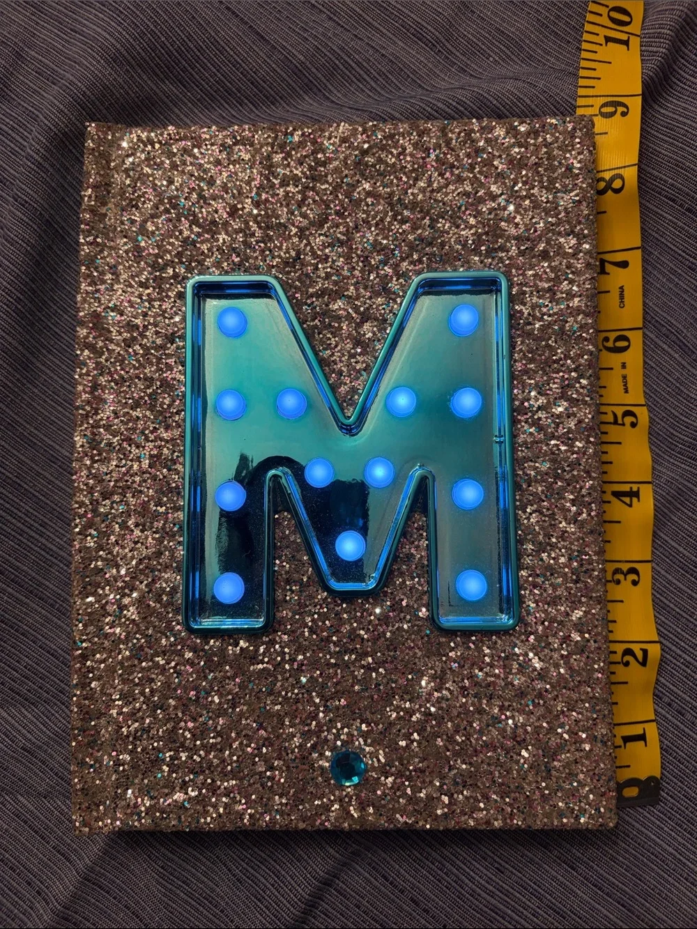 Teal M Decorative Notebook Letter 'M' with Glitter Silver Backing